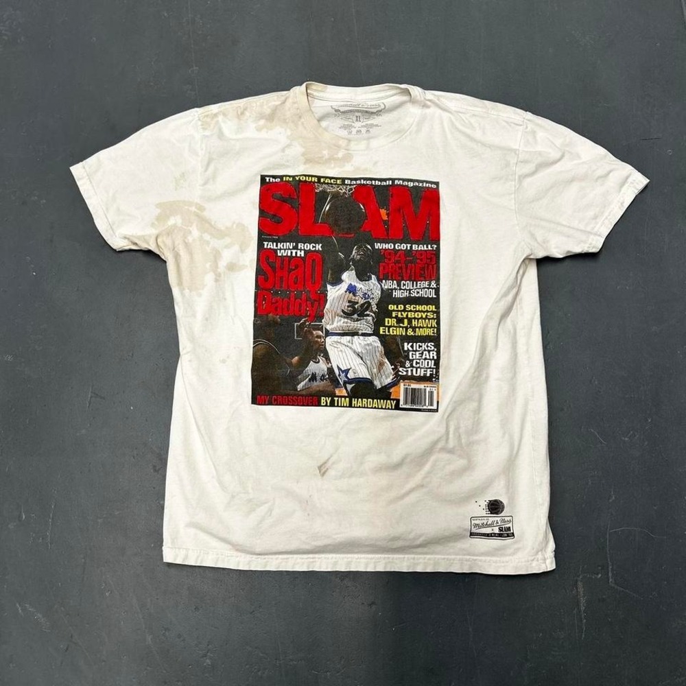 Vintage retro white Shaquille O'Neal Shaq Slam Magazine big print graphic tshirt